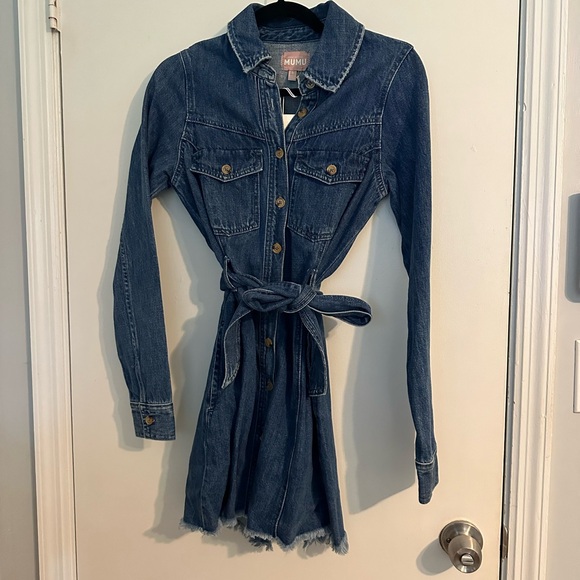 NWT Show Me Your Mumu Denim Belted Dress Size Small - Picture 2 of 8